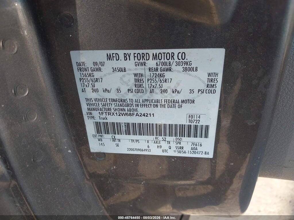 1FTRX12W68FA24211 2008 FORD F-150 photo no. 9