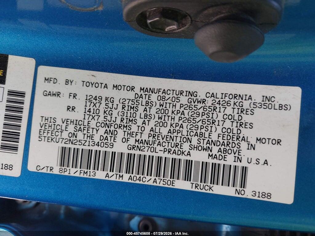 5TEKU72N25Z134059 2005 TOYOTA TACOMA photo no. 9