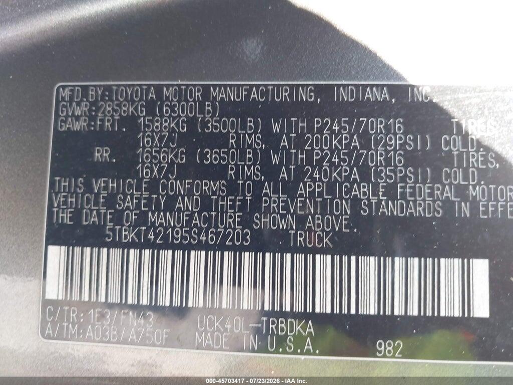 5TBKT421055467203 2005 TOYOTA TUNDRA photo no. 9