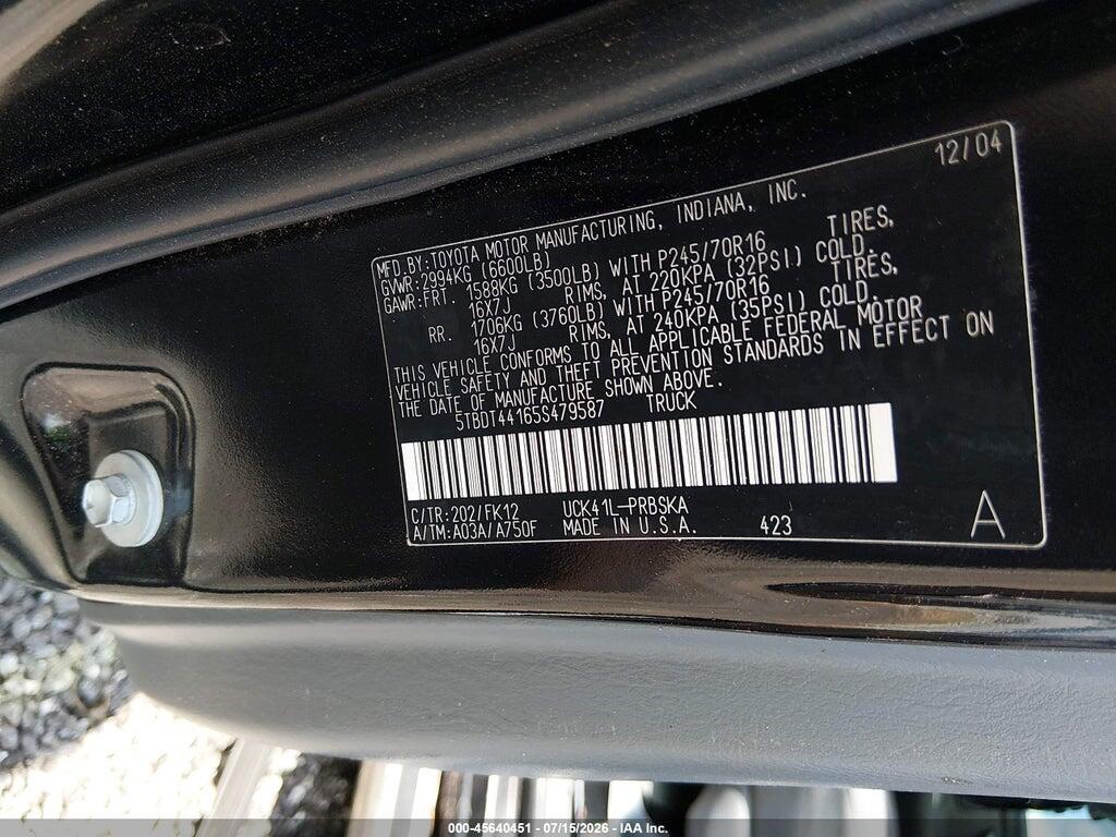 5TBDT44165S479587 2005 TOYOTA TUNDRA photo no. 9
