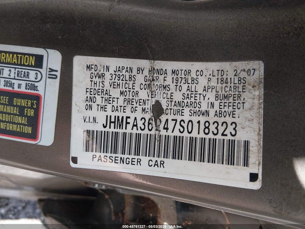 JHMFA36247S018323 2007 HONDA CIVIC HYBRID photo no. 9