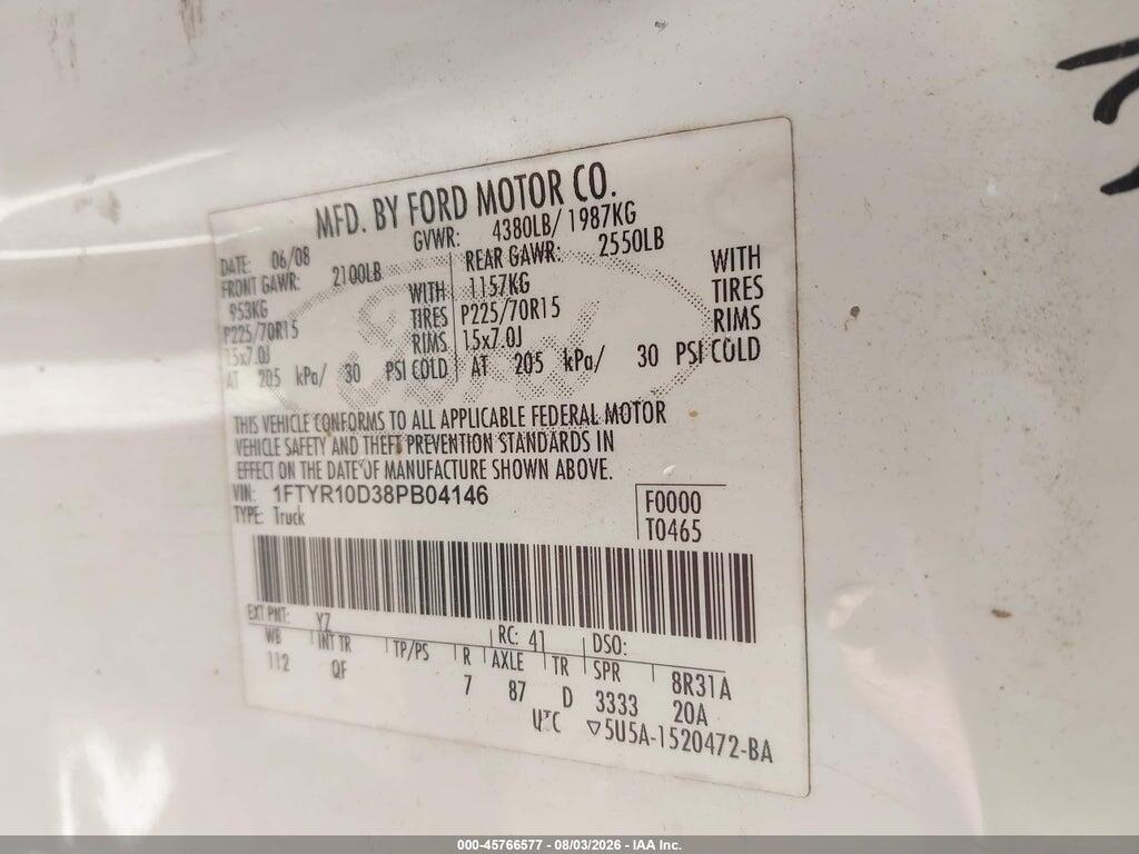 1FTYR10D38PB04146 2008 FORD RANGER photo no. 9