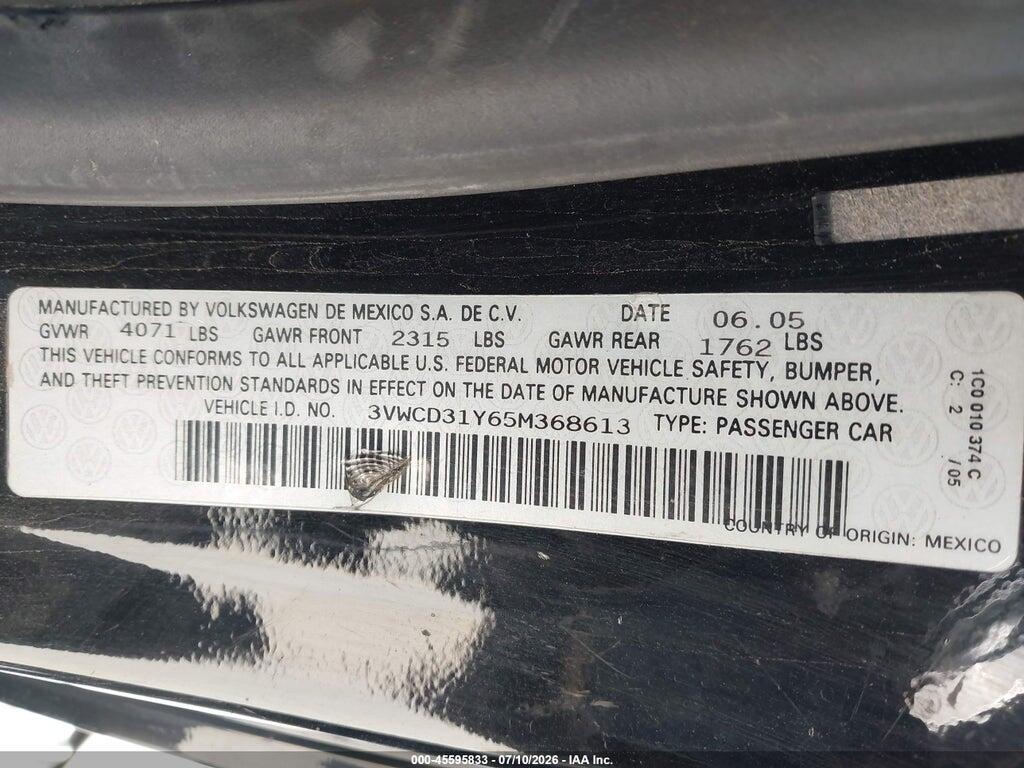 3VWCD31Y65M368613 2005 VOLKSWAGEN NEW BEETLE photo no. 9