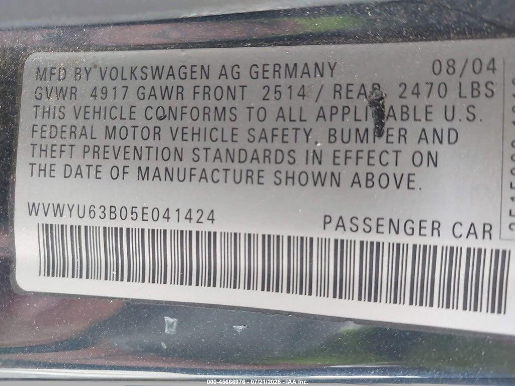 WVWYU63B05E041424 2005 VOLKSWAGEN PASSAT photo no. 9