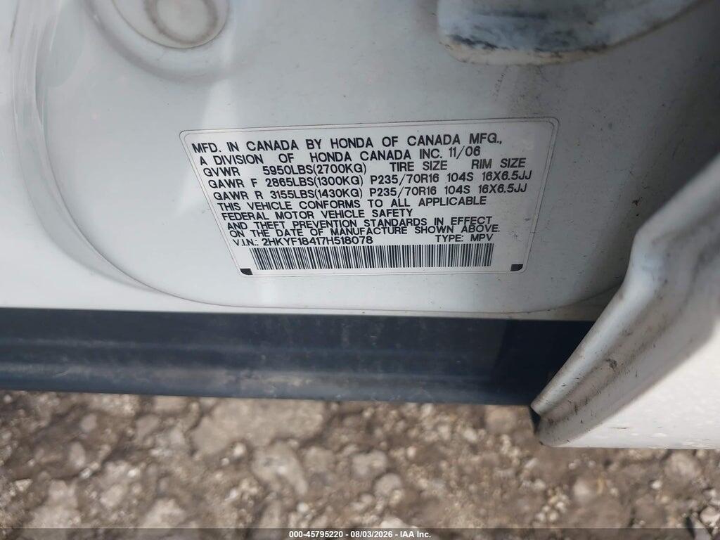 2HKYF18417H518078 2007 HONDA PILOT photo no. 9