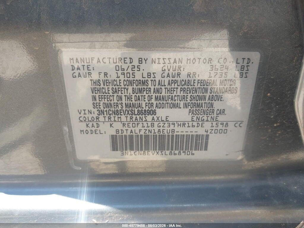 3N1CN8EVXSL868906 2025 NISSAN VERSA photo no. 9