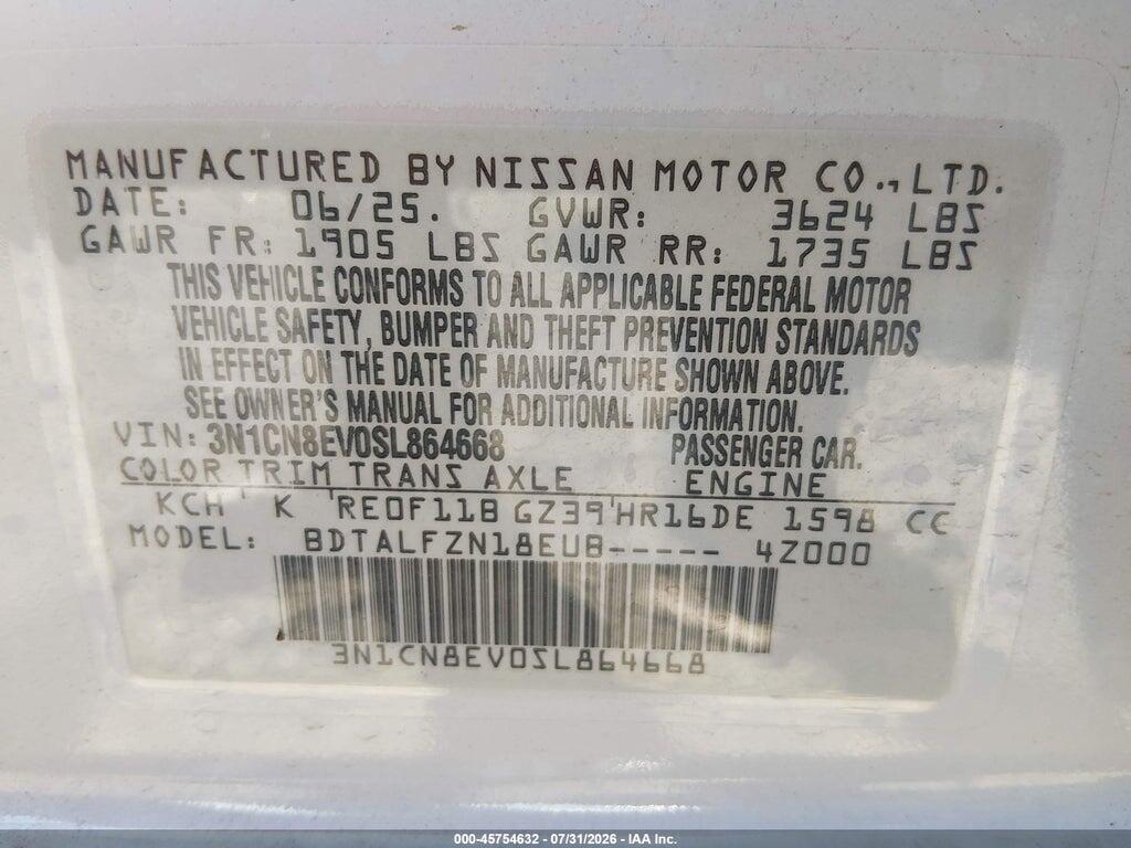 3N1CN8EV0SL864668 2025 NISSAN VERSA photo no. 9