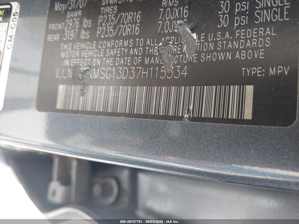 5NMSG13D37H115534 2007 HYUNDAI SANTA FE photo no. 9