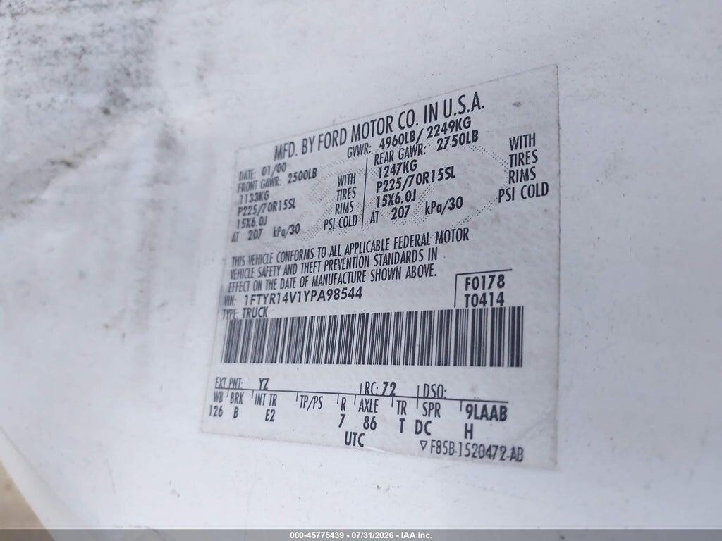 1FTYR14V1YPA98544 2000 FORD RANGER photo no. 9