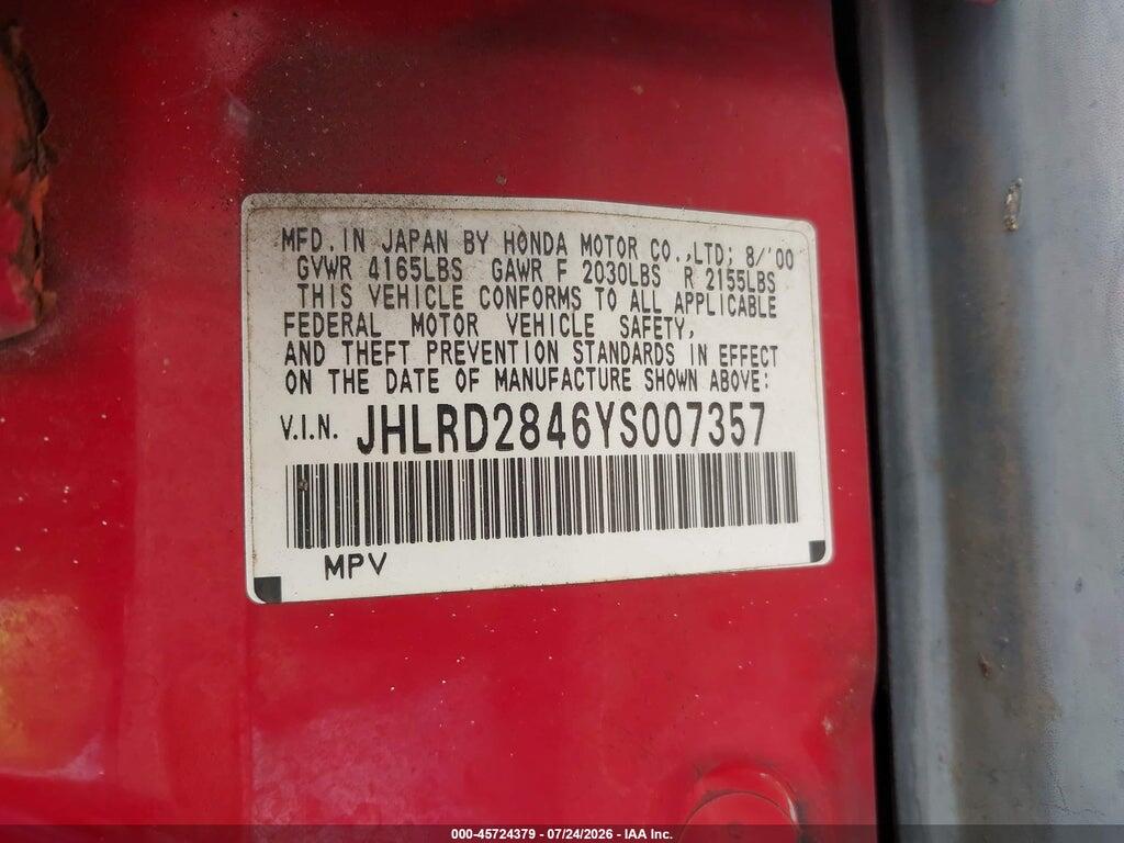 JHLRD2846YS007357 2000 HONDA CR-V photo no. 9