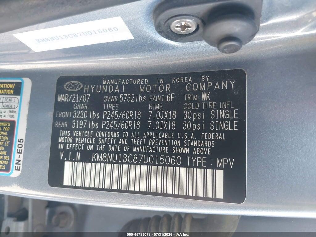 KM8NU13C87U015060 2007 HYUNDAI VERACRUZ photo no. 9