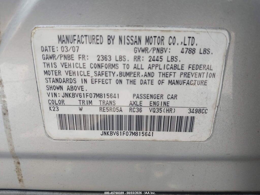 JNKBV61F07M815641 2007 INFINITI G35X photo no. 9