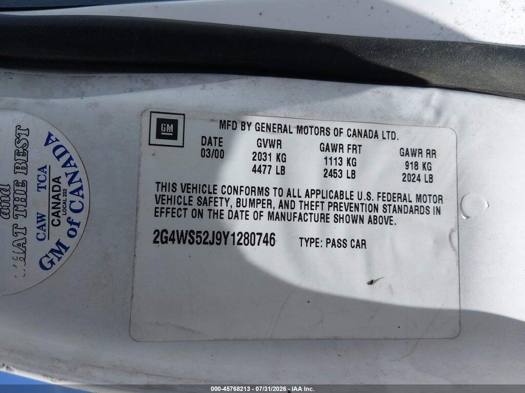 2G4WS52J9Y1280746 2000 BUICK CENTURY photo no. 9
