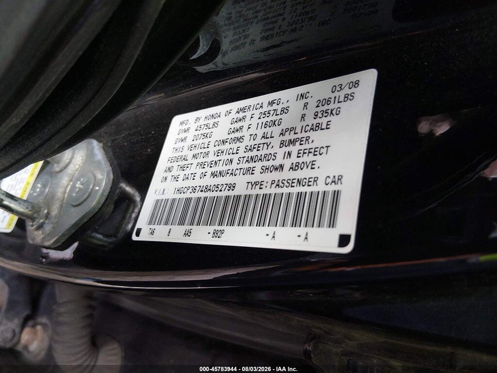 1HGCP36748A052799 2008 HONDA ACCORD photo no. 9