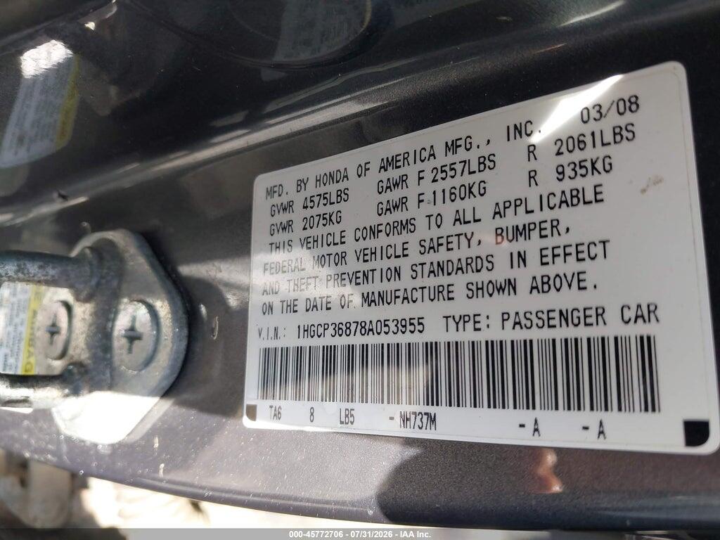 1HGCP36878A053955 2008 HONDA ACCORD photo no. 9