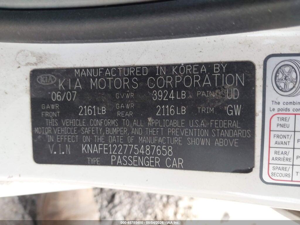 KNAFE122775487658 2007 KIA SPECTRA photo no. 9