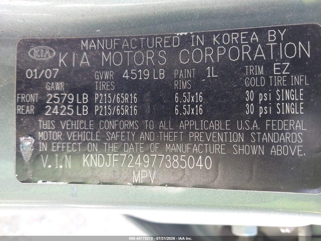 KNDJF724977385040 2007 KIA SPORTAGE photo no. 9