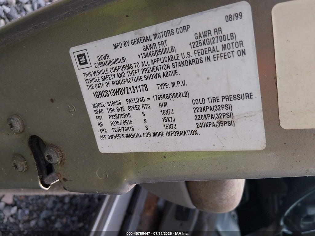 1GNCS13W8Y2131178 2000 CHEVROLET BLAZER photo no. 9