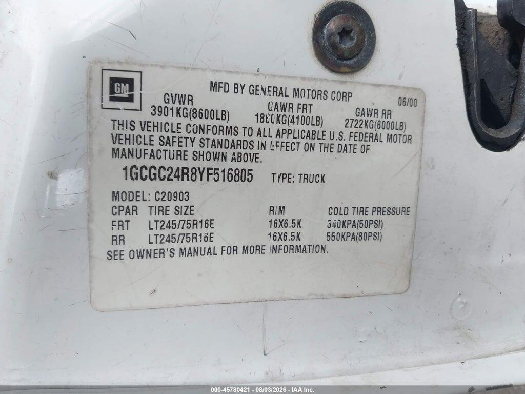 1GCGC24R8YF516805 2000 CHEVROLET C2500 photo no. 9