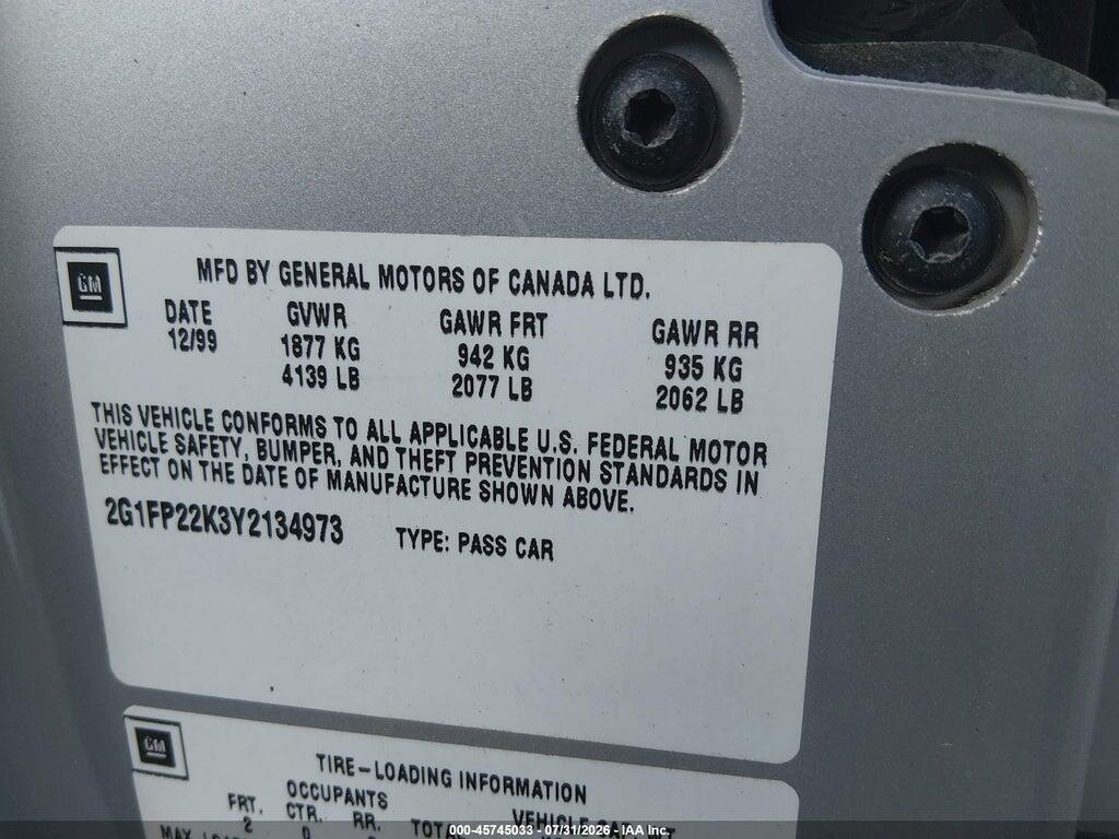 2G1FP22K3Y2134973 2000 CHEVROLET CAMARO photo no. 9