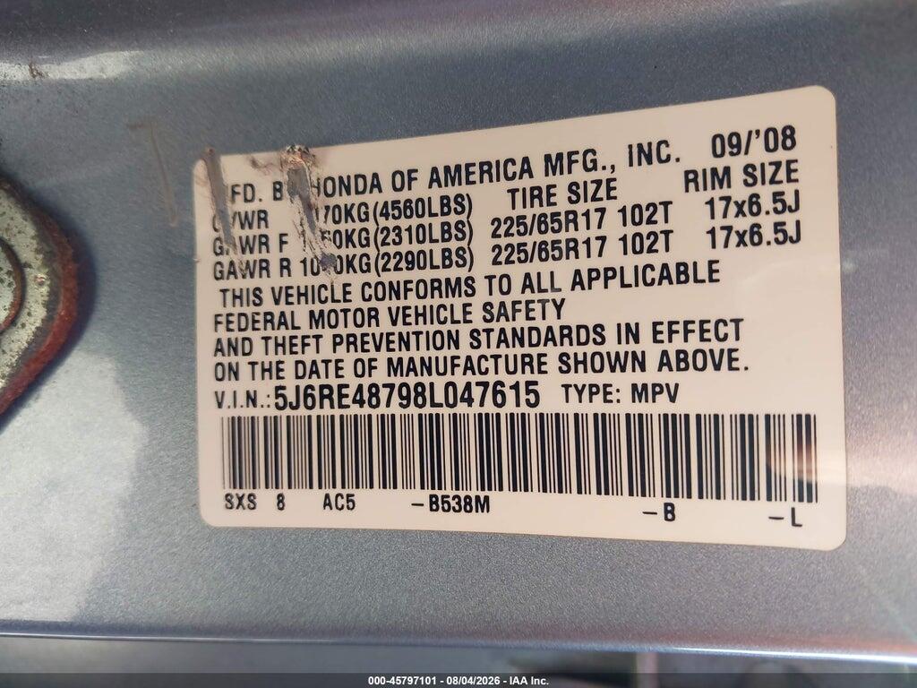 5J6RE48798L047615 2008 HONDA CR-V photo no. 9