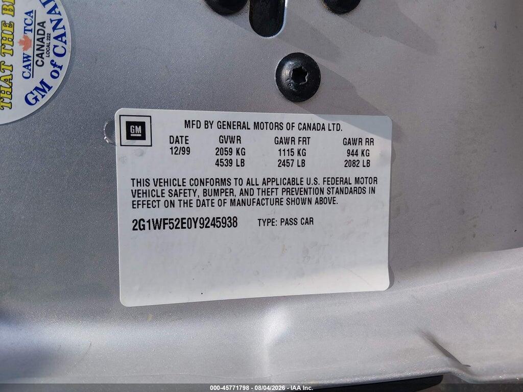 2G1WF52E0Y9245938 2000 CHEVROLET IMPALA photo no. 9