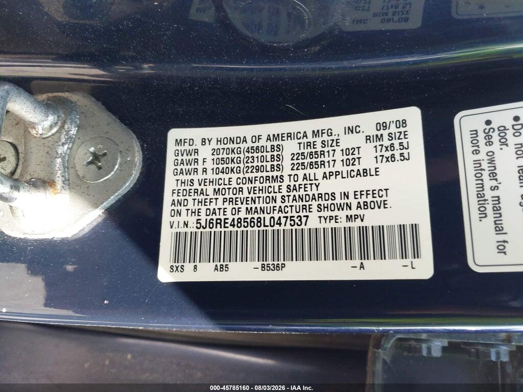 5J6RE48568L047537 2008 HONDA CR-V photo no. 9