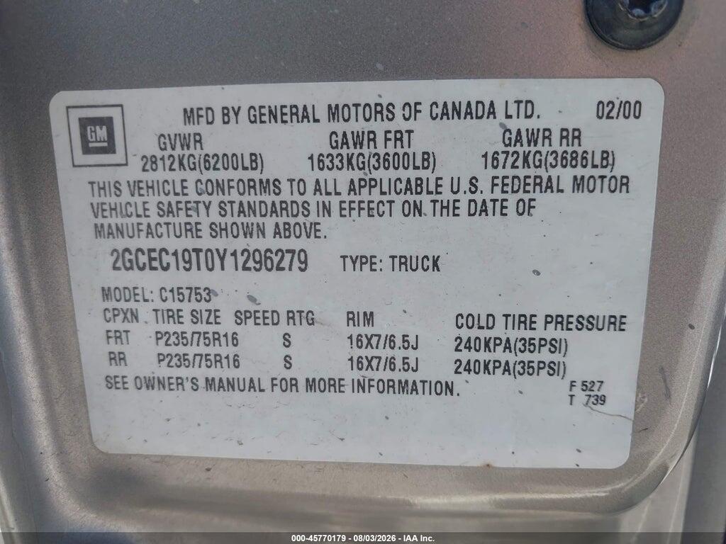 2GCEC19T0Y1296279 2000 CHEVROLET SILVERADO 1500 photo no. 9