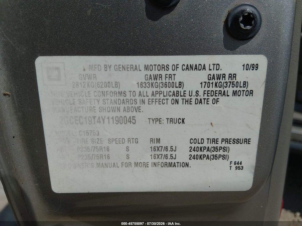2GCEC19T4Y1190045 2000 CHEVROLET SILVERADO 1500 photo no. 9