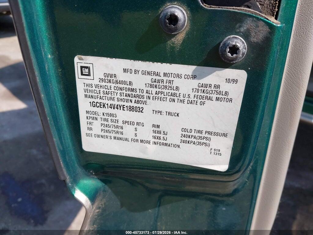 1GCEK14V4YE188032 2000 CHEVROLET SILVERADO 1500 photo no. 9