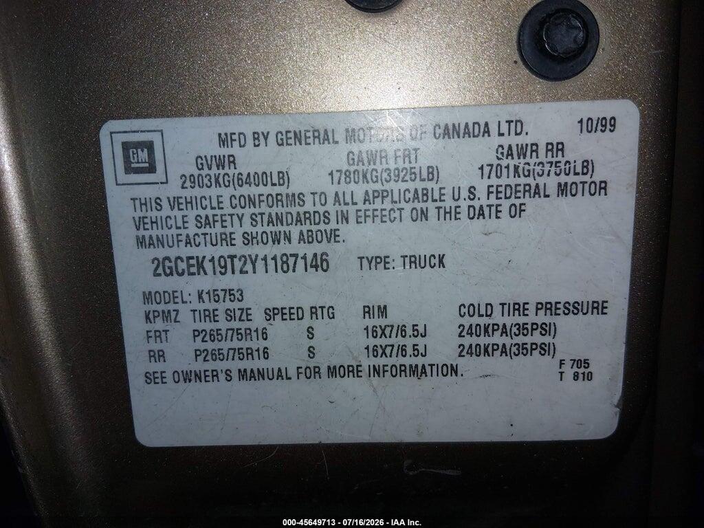 2GCEK19T2Y1187146 2000 CHEVROLET SILVERADO 1500 photo no. 9