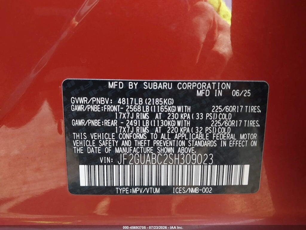 JF2GUABC2SH309023 2025 SUBARU CROSSTREK photo no. 9