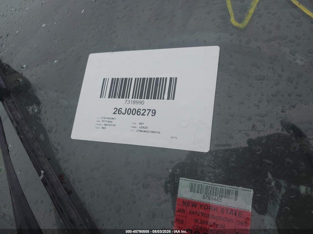 JTHBJ46G372093126 2007 LEXUS ES 350 photo no. 12