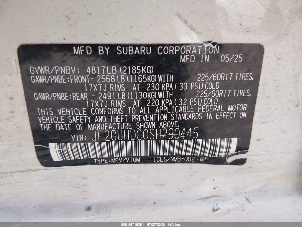 JF2GUHDC0SH290445 2025 SUBARU CROSSTREK photo no. 9