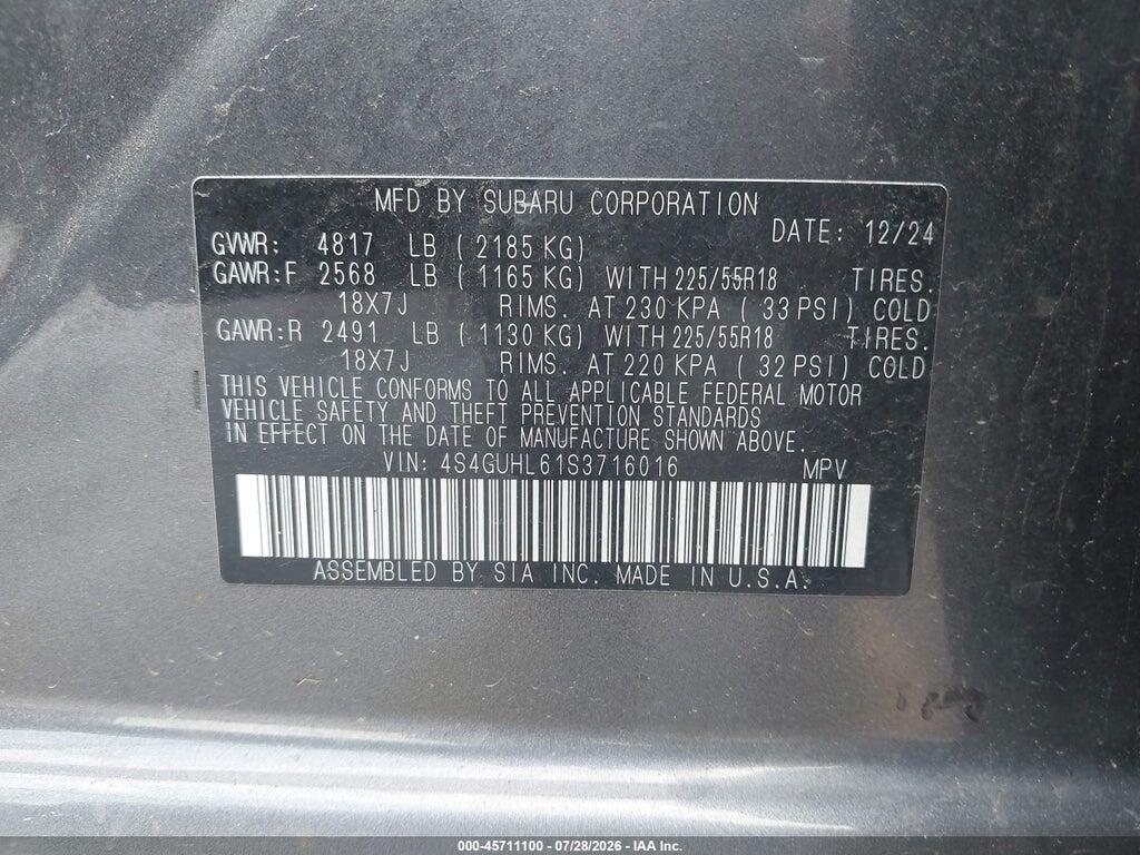 4S4GUHL61S3716016 2025 SUBARU CROSSTREK photo no. 9