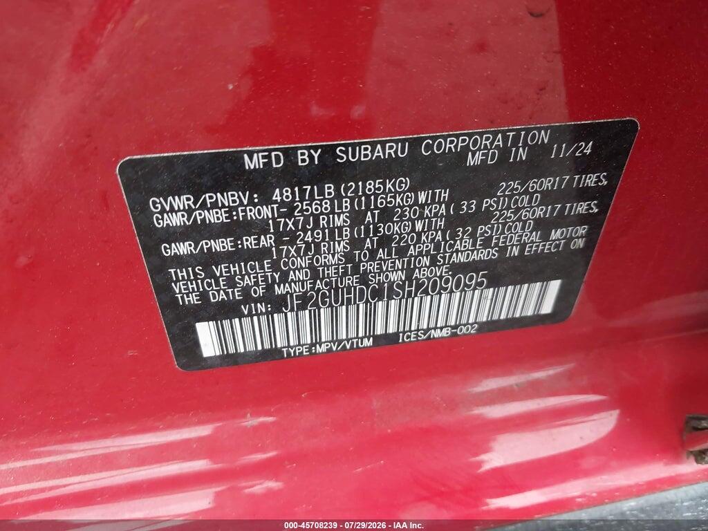 JF2GUHDC1SH209095 2025 SUBARU CROSSTREK photo no. 9