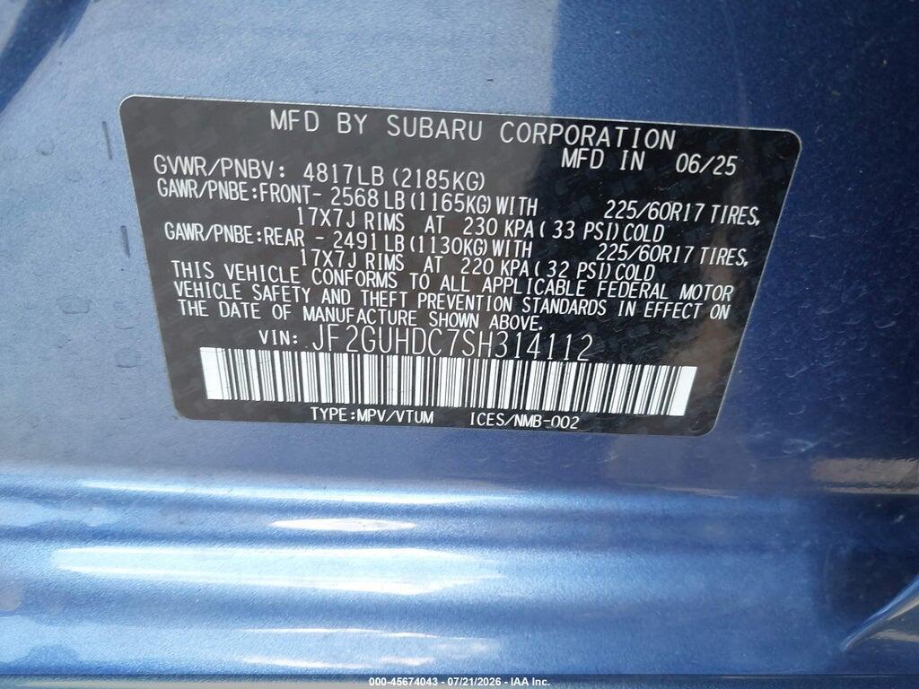 JF2GUHDC7SH314112 2025 SUBARU CROSSTREK photo no. 9