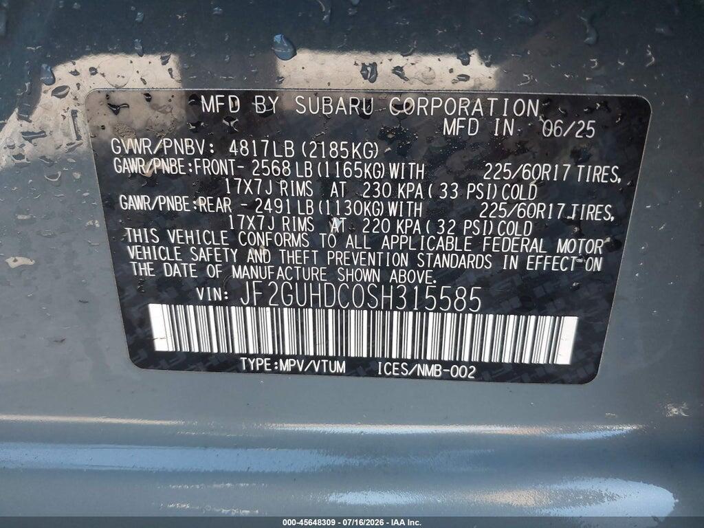 JF2GUHDC0SH315585 2025 SUBARU CROSSTREK photo no. 9