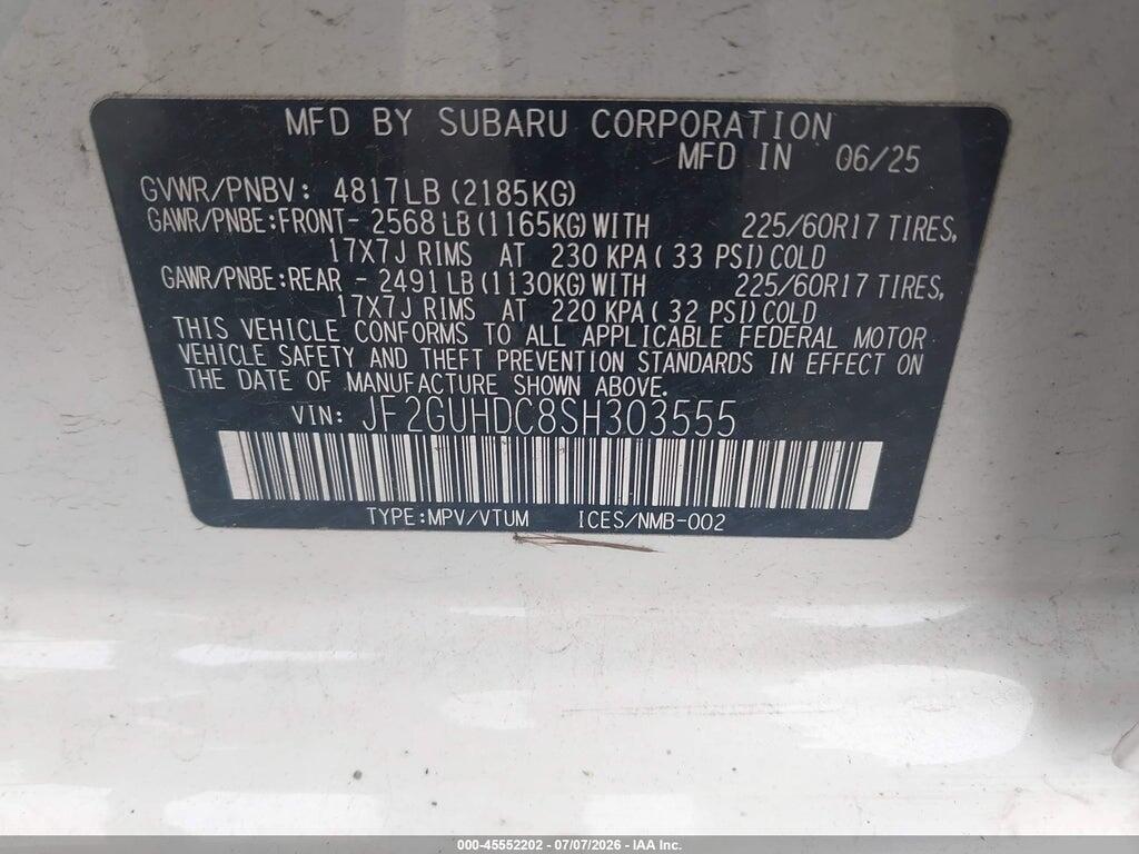 JF2GUHDC8SH303555 2025 SUBARU CROSSTREK photo no. 9