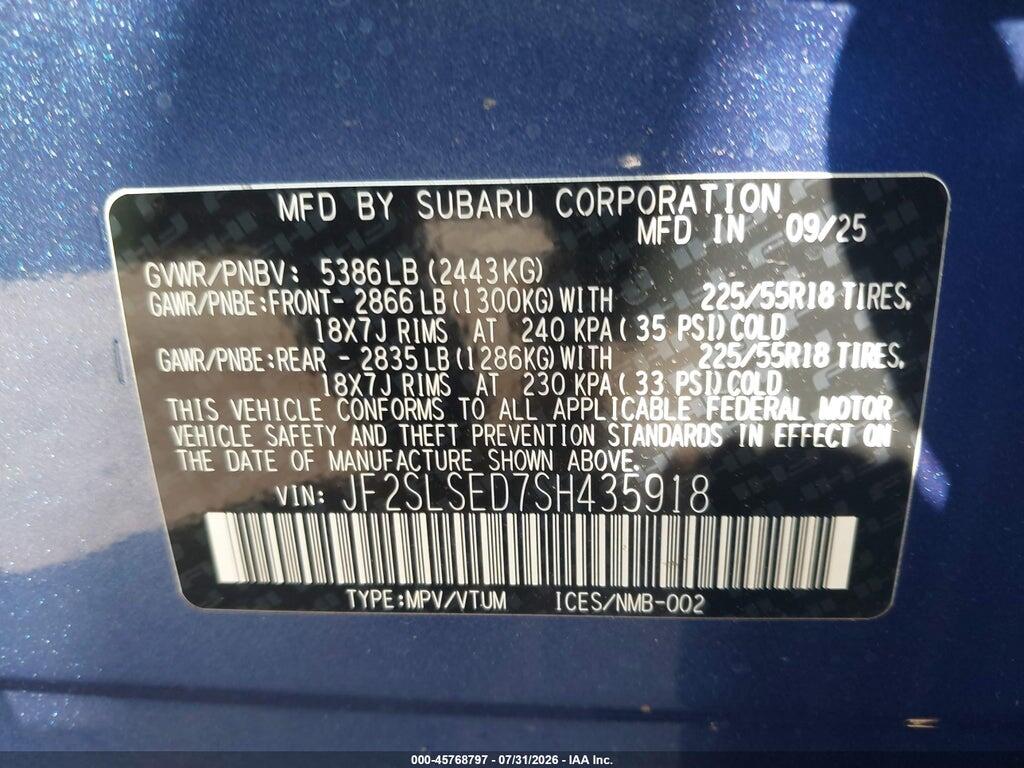 JF2SLSED7SH435918 2025 SUBARU FORESTER photo no. 9