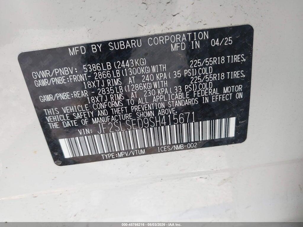 JF2SLSED9SH415671 2025 SUBARU FORESTER photo no. 9