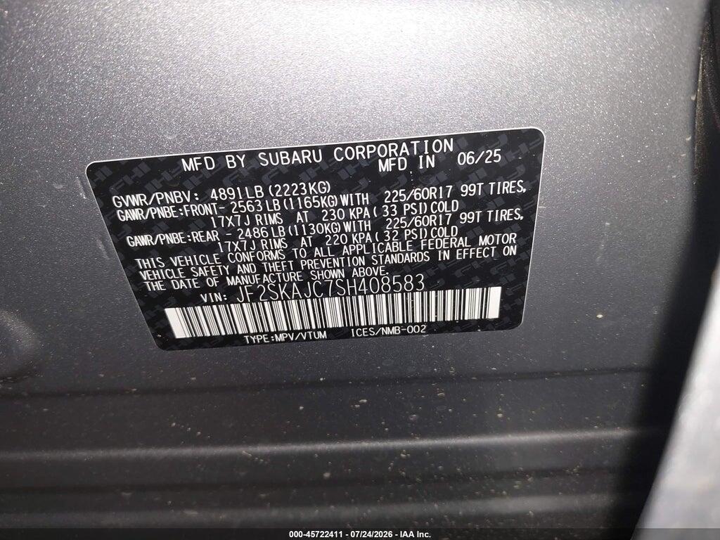 JF2SKAJC7SH408583 2025 SUBARU FORESTER photo no. 9