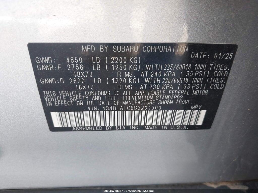 4S4BTALC6S3201300 2025 SUBARU OUTBACK photo no. 9