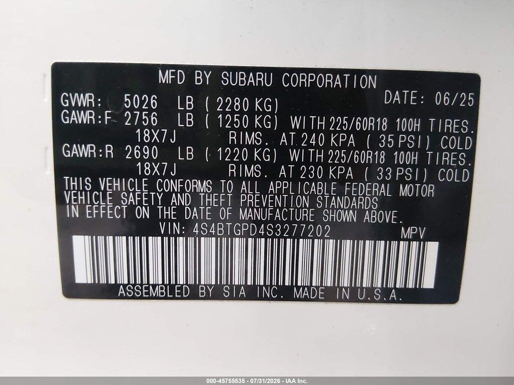 4S4BTGPD4S3277202 2025 SUBARU OUTBACK photo no. 9
