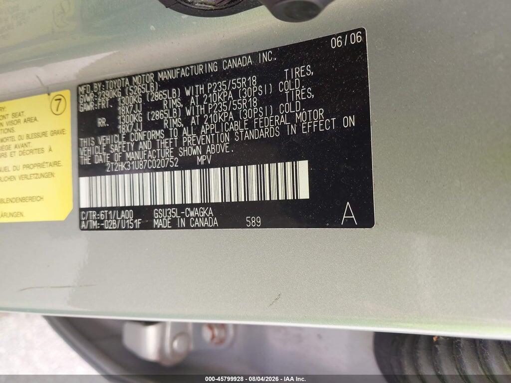 2T2HK31U87C020752 2007 LEXUS RX 350 photo no. 9