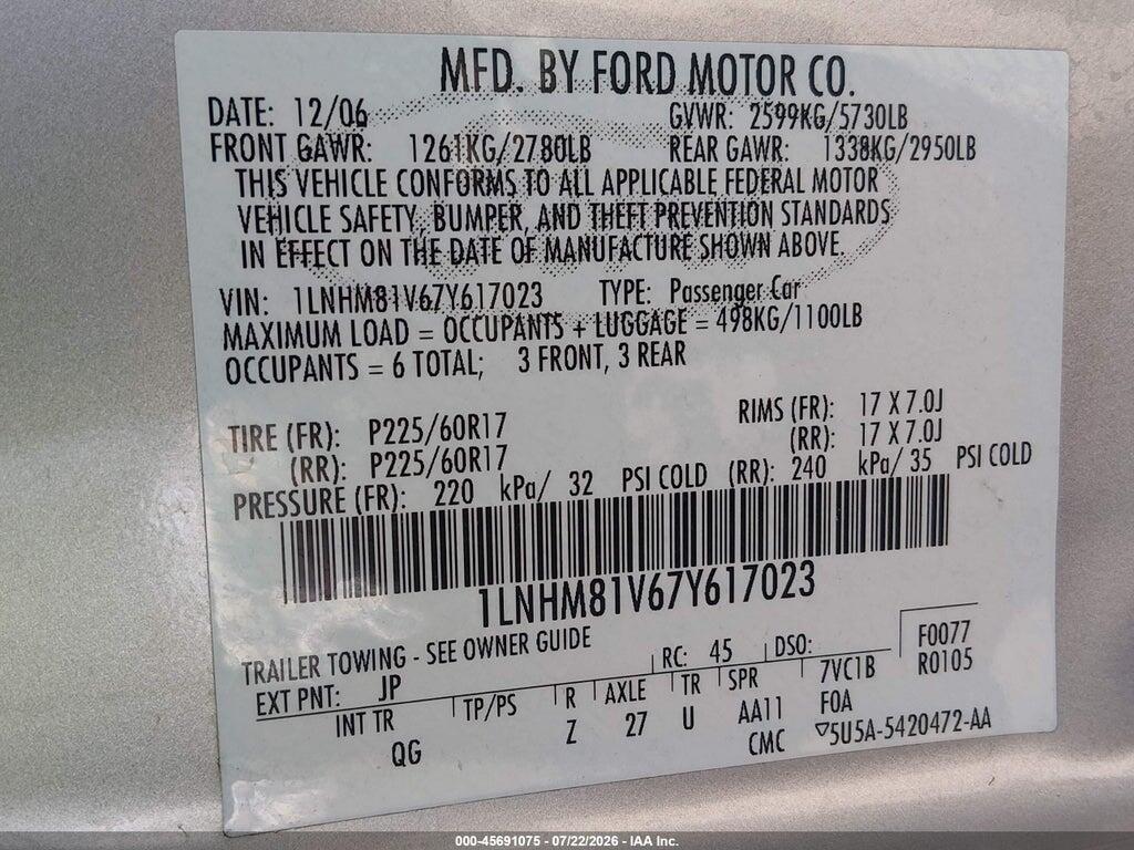 1LNHM81V67Y617023 2007 LINCOLN TOWN CAR photo no. 9