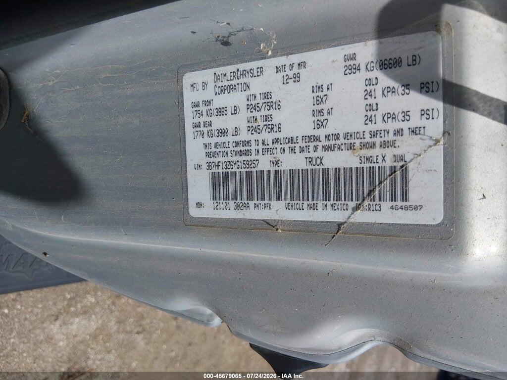 3B7HF13Z6YG159257 2000 DODGE RAM 1500 photo no. 9
