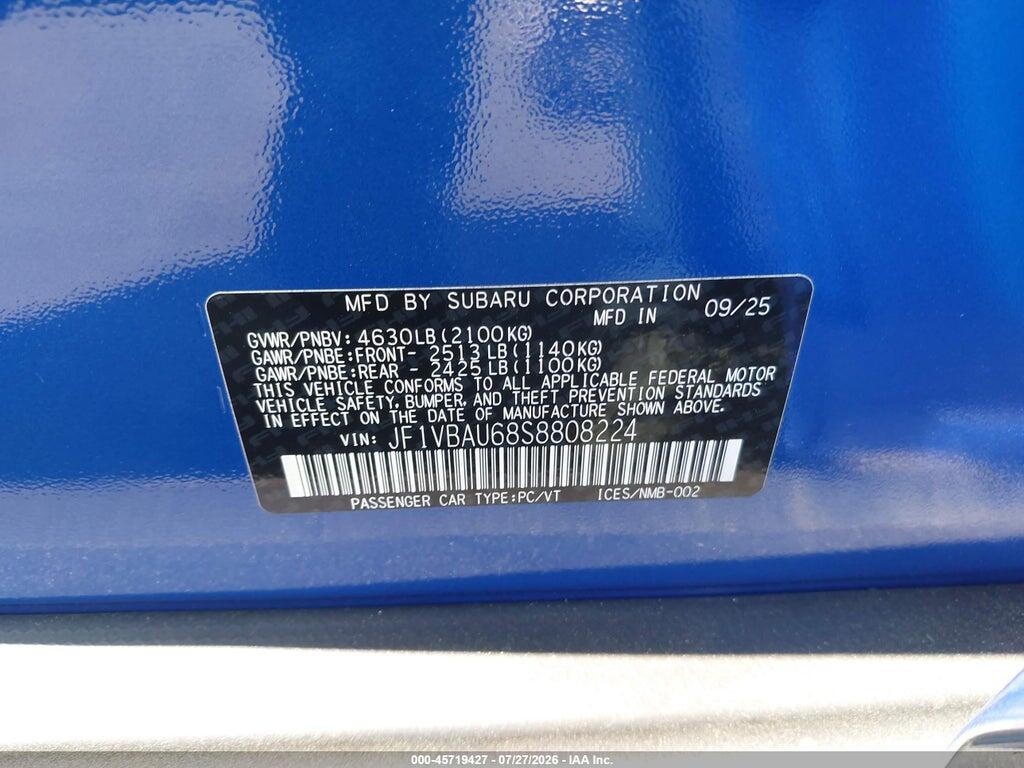 JF1VBAU68S8808224 2025 SUBARU WRX photo no. 9