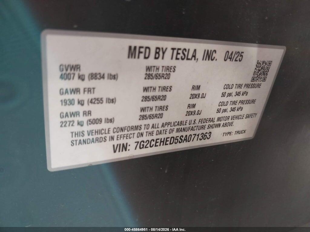 7G2CEHED5SA071363 2025 TESLA CYBERTRUCK photo no. 9