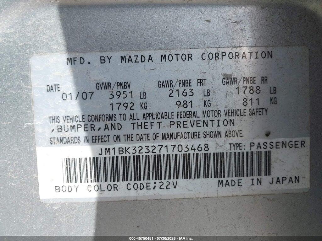 JM1BK323271703468 2007 MAZDA MAZDA3 photo no. 9